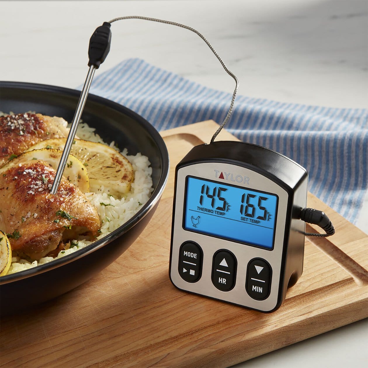 Taylor Digital Waterproof Food Thermometer - Folding Probe - Backlit Display - Presets - Includes 2 AAA Batteries