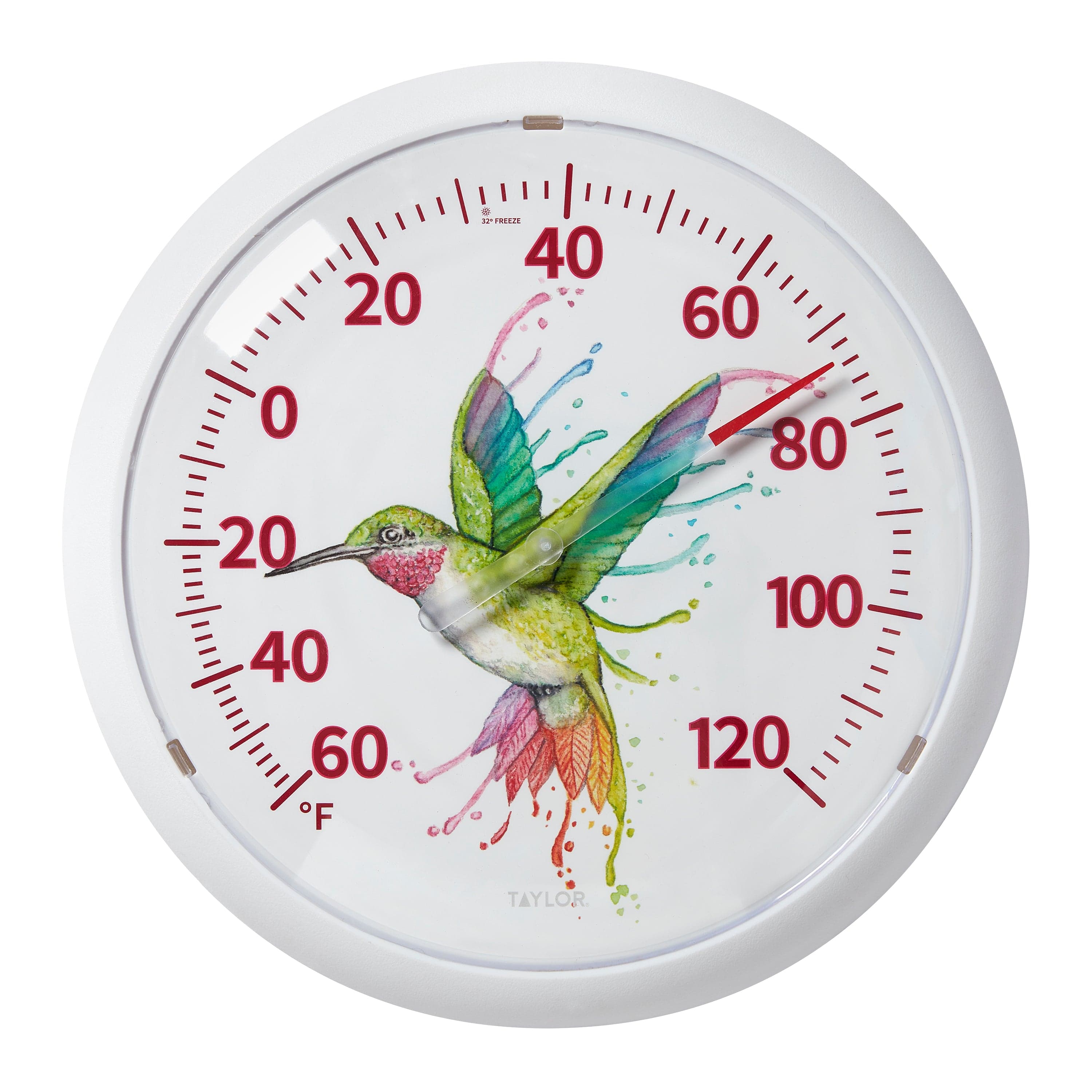 13.25" Round Dial Rainbow Droplets Hummingbird Thermometer