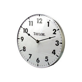 Taylor 8.25-inch Metal Station Clock with Thermometer in Black