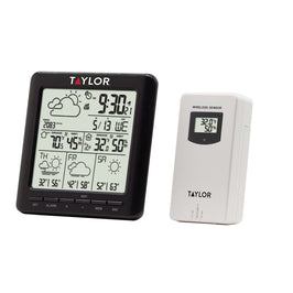 Taylor Wireless Indoor and Outdoor Weather Station with Hygrometer LCD  Weather Station200 ft Temperature Humidity Desktop Black - Office Depot