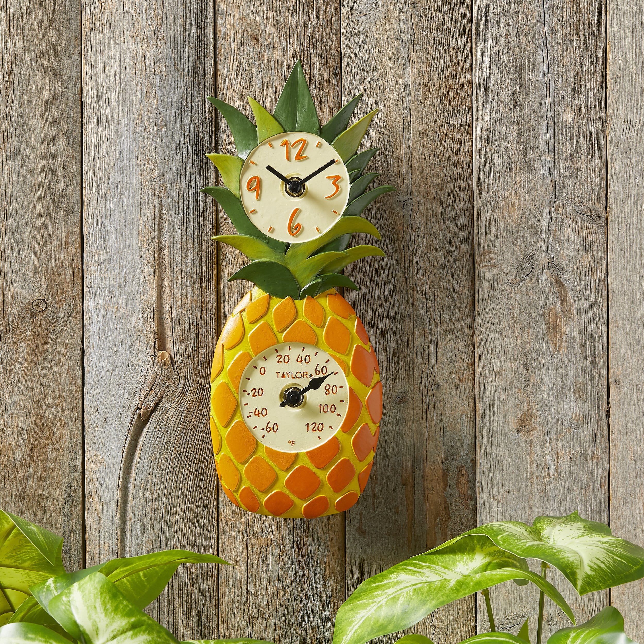 12" Pineapple Clock with Thermometer