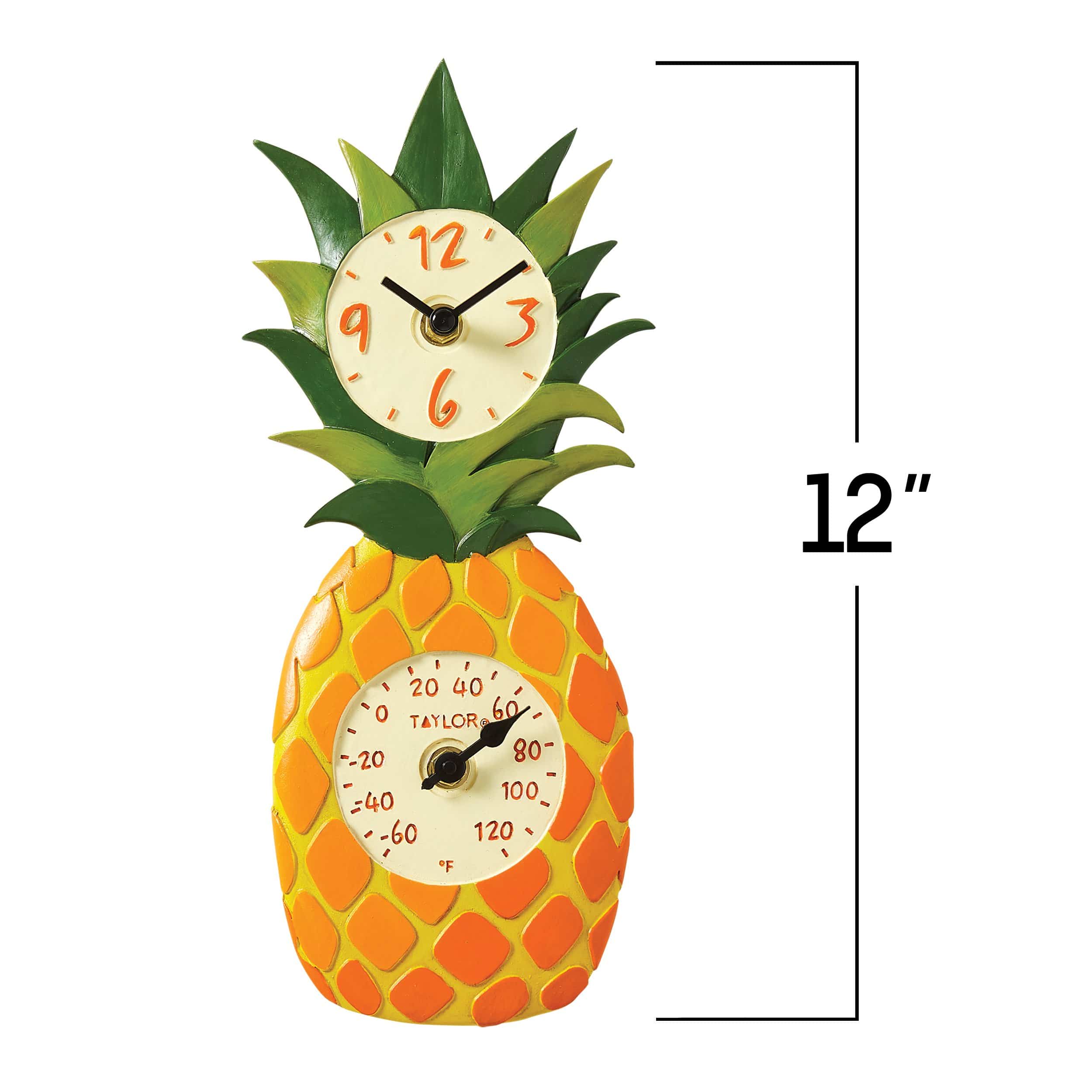 12" Pineapple Clock with Thermometer