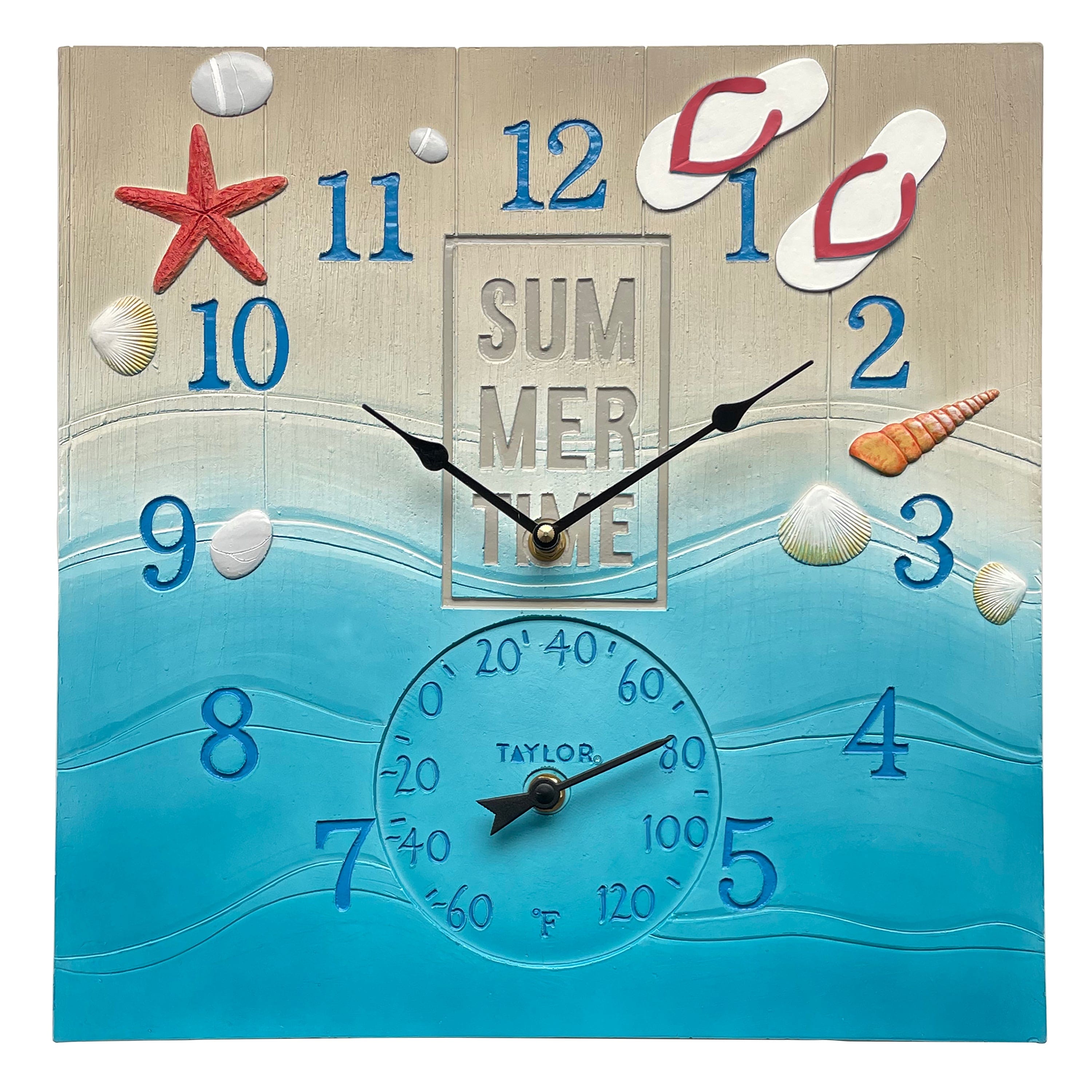 Summertime Poly Resin Clock and Thermometer