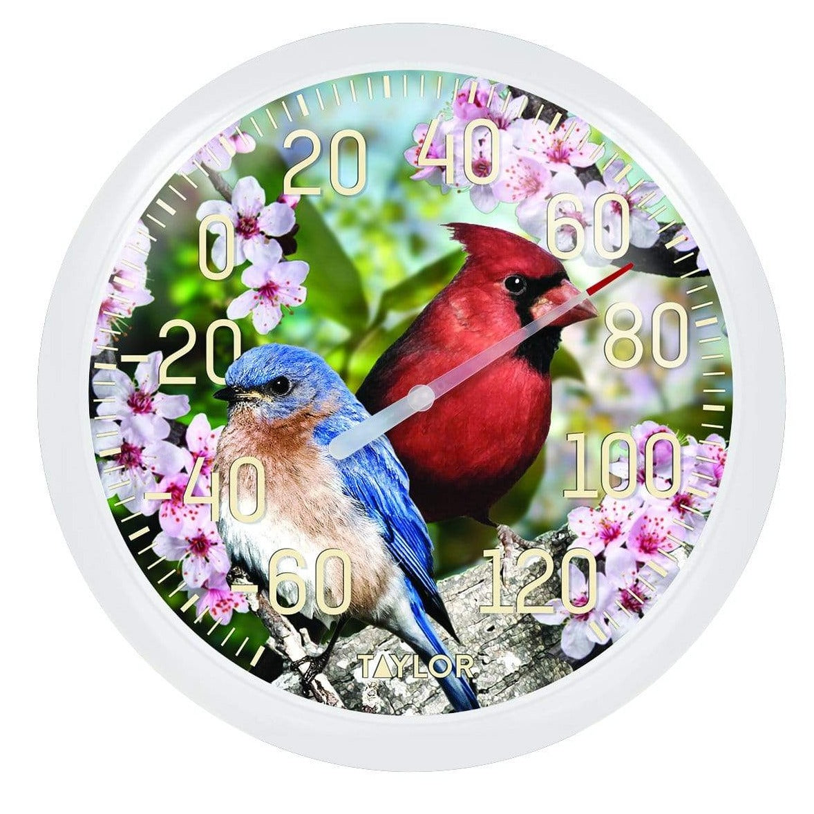 13.25" Cardinal & Blue Bird Dial Thermometer