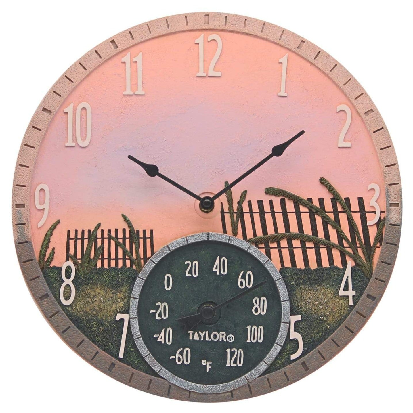 14" Sea Oats Clock with Thermometer