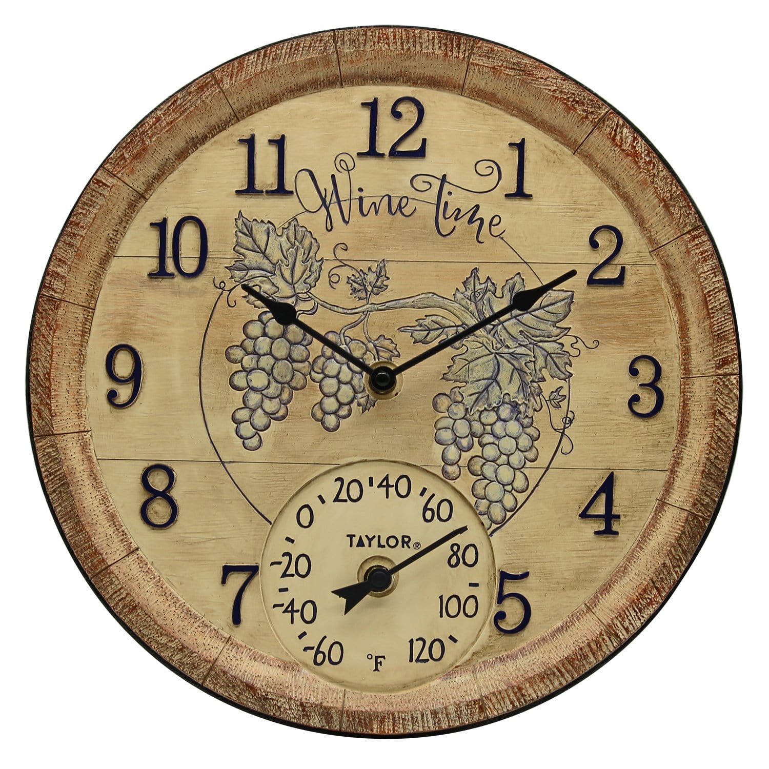 14" Wine Time Clock with Thermometer