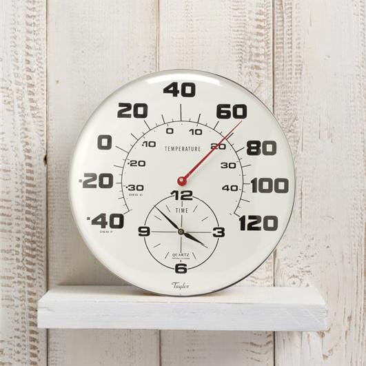 18" Metal Patio Thermometer &amp; Clock